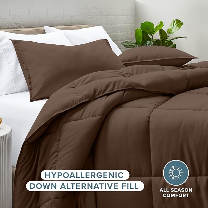 Bare Home Comforter Set - Full Size - Ultra-Soft - Goose Down Alternative - Premium 1800 Series - All Season Warmth (Full, Cocoa)