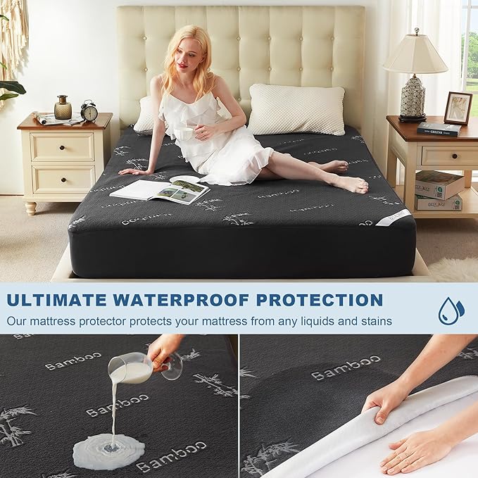 BEDLORE California King Size Waterproof Mattress Protector Viscose Derived from Bamboo, Soft Mattress Cover Fitted with Deep Pocket 6"-18", Breathable Noiseless Mattress Pad, Machine Washable(Gray)