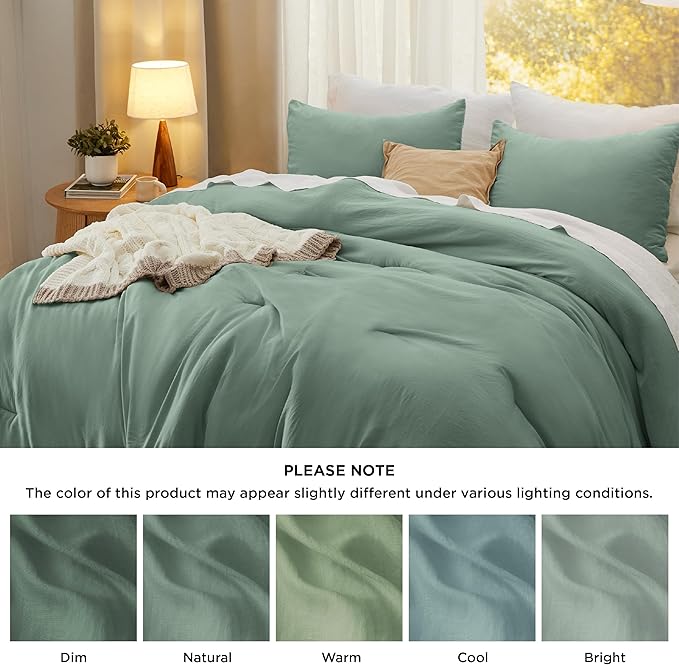 Bedsure Queen Size Comforter Set, Sage Green Soft Prewashed Bedding for All Seasons, 3 Pieces GentleSoft™ Warm Down Alternative Bed Set, 1 Lightweight Comforter (90"x90") and 2 Pillowcases (20"x26")