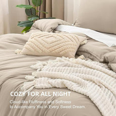 Litanika Comforter Set, Lightweight Solid Bedding Comforter Set, Fluffy Down Alternative Bed Set, Khaki, Oversized Queen