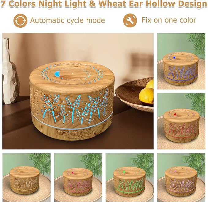 Diffusers for Essential Oils Large Room 600ml,Essential Oil Diffusers for Home with R/C,Cool Mist Humidifier,7 Colors Lights & 3 Mist Mode Waterless Auto Off for Office