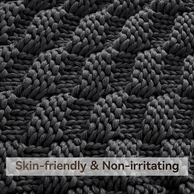 Knitted Weighted Blanket for Adult, No Beads Heavy Blanket 50” x 60'' 7lbs, Breathable Chunky Knit Blanket, Cooling Weighted Blanket for Hot Sleepers, Christmas Home Decor (Dark Grey)