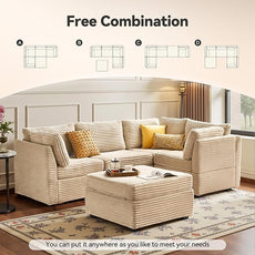 Modular Sectional Sofa,5 Pieces Sectional Couches for Living Room,131X65 L Shaped Cloud Couch with Ottoman Chaise Set