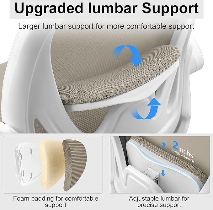 Drafting Chair Tall Office Chair with Flip-up Armrests, Adjustable Height, and Enhanced Lumbar Support - Ergonomic Rolling Stool, Back Support, and Adjustable Foot Rest Ring for Standing Desk Khaki