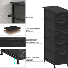 GiftGo Narrow Dresser Vertical Slim Dresser Chest of Drawers Skinny Storage Tower for Small Spaces Gaps Closet Bedroom Bathroom Small Fabric Drawer Unit (Charcoal Black, 5 Drawers)