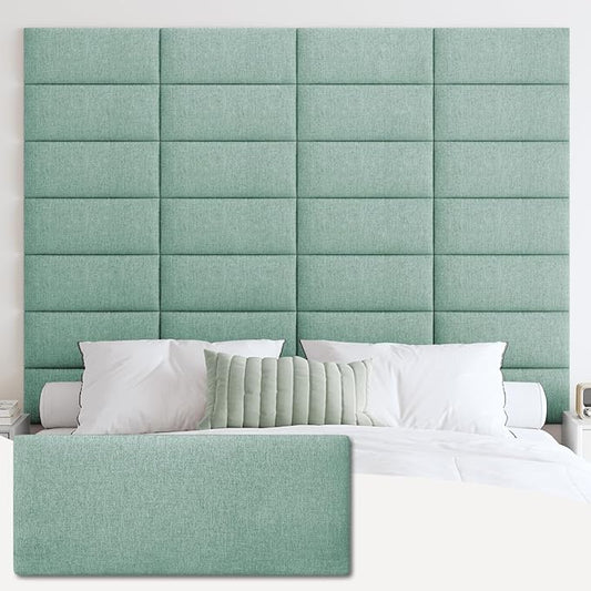 IFNOW Upholstered Wall Mounted Headboard, 3D Soundproof Wall Panels Peel and Stick for Queen Size, Reusable and Removable Tufted Bed Headboard in Grass Green (9 Panels, 10" x 24")