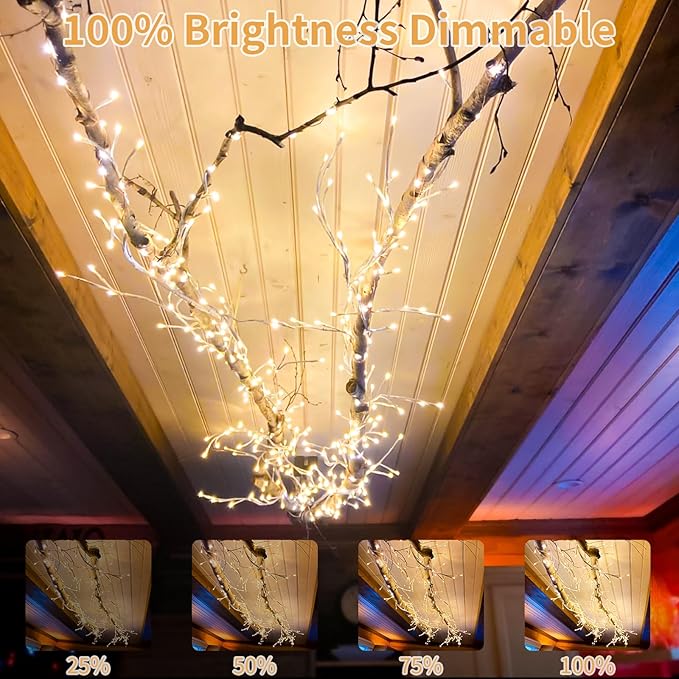 Enchanted Willow Vine Lights, 7.55FT 144LED 1 PCS White Tree Branch Lights for Wall, Remote Timer,8 Light Model,Bedroom Wall Doors Wedding, Christmas, USB Battery Box