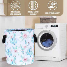 Cactus Flowers Laundry Basket Pink Floral Foldable Oxford Cloth Funny Tote Bag Laundry Hamper Clothes Storage Bucket Organizer For Bathroom/Laundry Storage/Bedroom 17.7x13.7 Inch