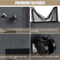 DOKEHOM 29-Inches Enlarged Slim Laundry Basket with Removable Wash Bag on Wheels, Collapsible Rolling Laundry Hamper, Foldable Narrow Corner Clothes Storage Bins (Dark Grey)