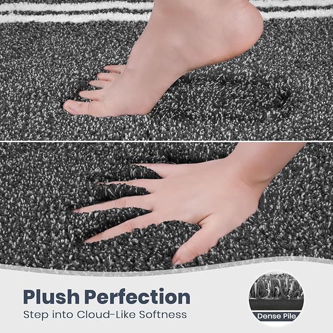 PURRUGS Bathroom Rug Non-Slip Machine Washable 30" x 60", Super Absorbent and Quick Dry Shaggy Microfiber Bath Mat, Extra Soft and Plush Bath Rug for Bathtub, Shower and Sink, Charcoal