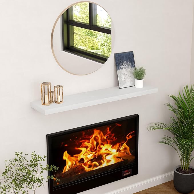 Fun Memories Farmhouse Floating Shelves for Wall, 48 x 9.3 Large Floating Shelf Wall Mounted, Rustic Wood Shelves for Bathroom, Kitchen, Living, Heavy-Duty Storage Deep Shelf for Books, Decor, White