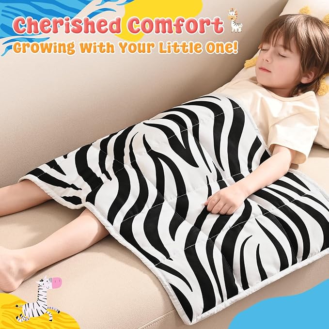 anfie Weighted Lap Pad 2 Pounds, Weighted Blanket Kids(20"*30") Cooling Blanket for Sleeping,Weighted Throw Blanket for Travel Indoor Outdoor (White Zebra)