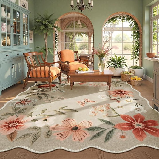 Lahome Floral Washable Rugs 8x10, Non-Slip Soft Bedroom Rug Stain Resistant, Ultra-Thin 8x10 Rugs for Living Room Easy Clean Boho Rug Accent Carpet for Dining Room Office(8x10ft,Brown)