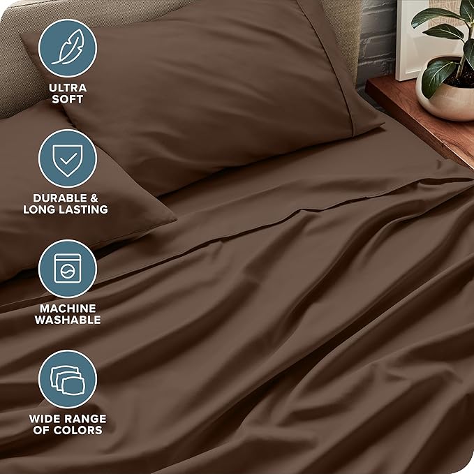 Bare Home Queen Sheet Set - Luxury 1800 Ultra-Soft Microfiber Queen Bed Sheets - Double Brushed - Deep Pockets - Easy Fit - 4 Piece Set - Bedding Sheets & Pillowcases (Queen, Cocoa) BareHome