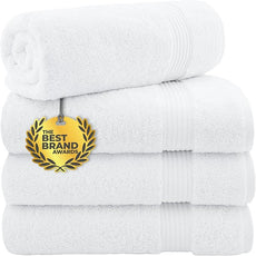Cotton Paradise 4 Piece Turkish Bath Towels for Bathroom, Extra Large Soft Plush Towels Bathroom Set, White