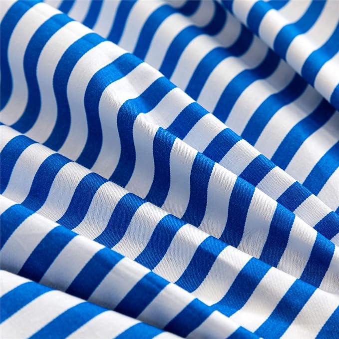 JELLYMONI 100% Natural Cotton 2pcs Striped Duvet Cover Sets,White Duvet Cover with Blue Stripes Pattern Printed Comforter Cover,with Zipper Closure & Corner Ties(Twin Size)