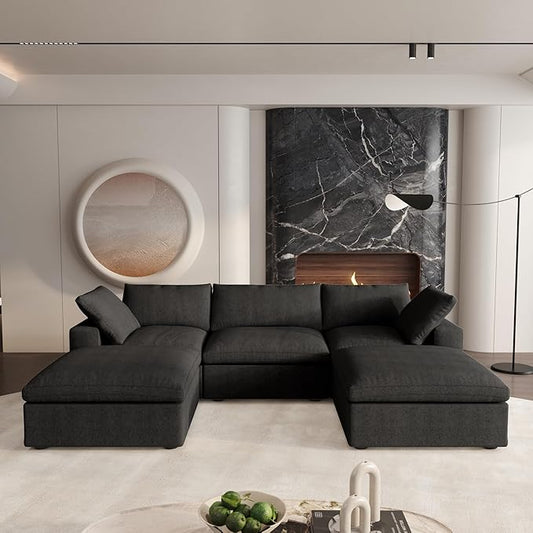 Cloud Modular Sectional Sofa Couch,120.45" U Shaped Convertible Couches with Storage Ottoman for Living Room,Minimalist Deep Sofa Couches,Sofa Covers Washable&Replaceable(Black)