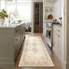 Washable Runner Rug 2'x6',Boho Rug Runners Non Slip,Long Rugs for Hallways Kitchen Bathroom Bedroom Entryway,Vintage Bohemian Distressed Floor Carpet,Beige Gold Floral