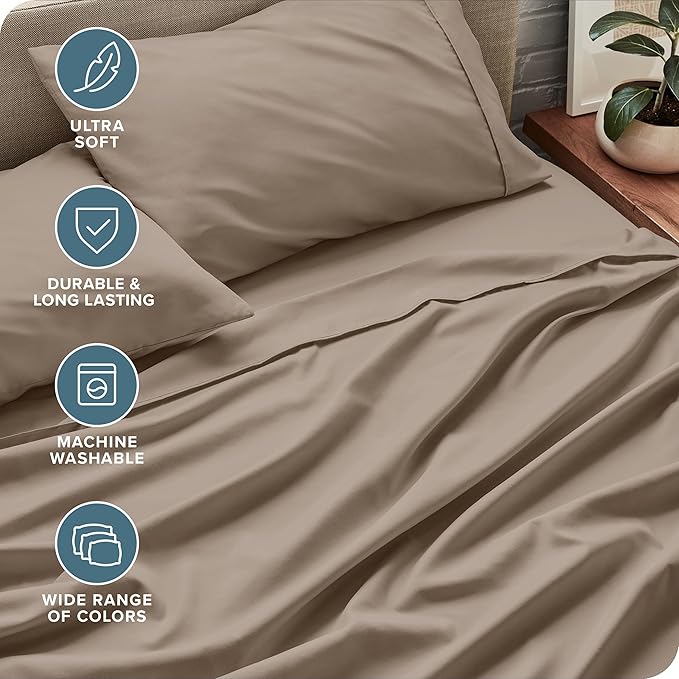 Bare Home Full Sheet Set - Luxury 1800 Ultra-Soft Microfiber Full Bed Sheets - Double Brushed - Deep Pockets - Easy Fit - 4 Piece Set - Bedding Sheets & Pillowcases (Full, Pebble)