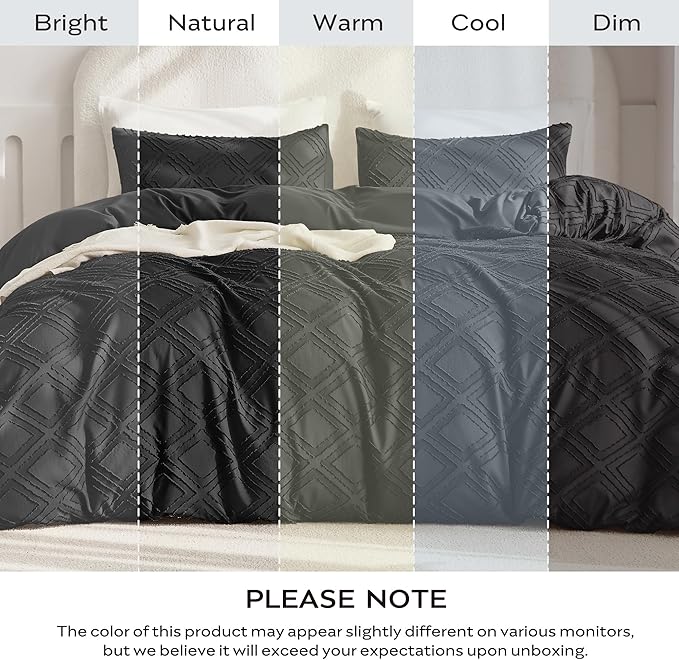 JELLYMONI Duvet Cover King Size Black - 3PCS Boho Duvet Cover Set Plaid Polyester Tufted Bohemian Jacquard Knit Textured Comforter Cover 104×90in Rhombic Geometric Pattern Zipper Corner Tie
