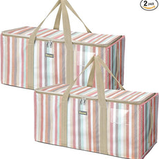 BALEINE Extra Large Storage Tote with Zippers & Carrying Handles, Heavy-Duty Oxford Fabric Moving Bags for Laundry, Space Saving, Storage, 2-Pack, Color Stripe