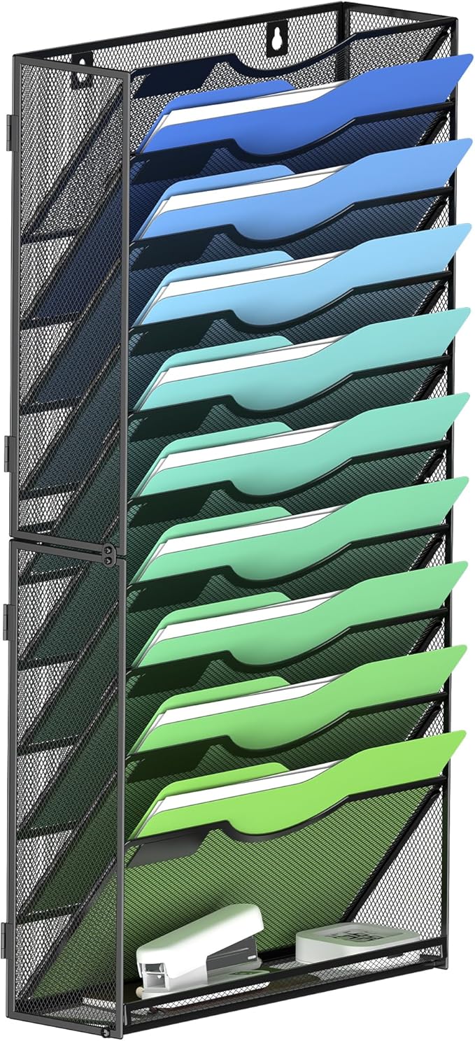 Kuntine.B Wall File Organizer (Black, 11 Tier)