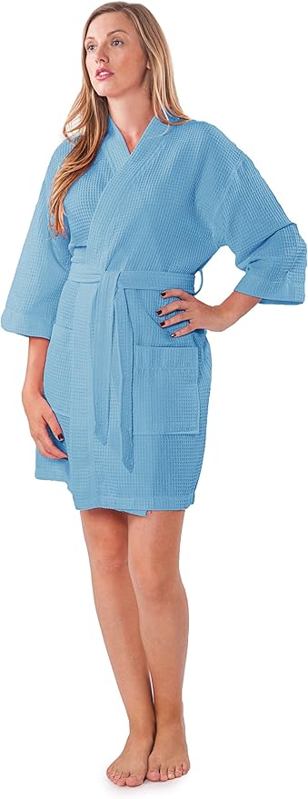 Turquaz Lightweight Short Robes For Women Waffle Kimono Bathrobe - Soft, Fast-Drying, Long-Lasting Cotton Blend
