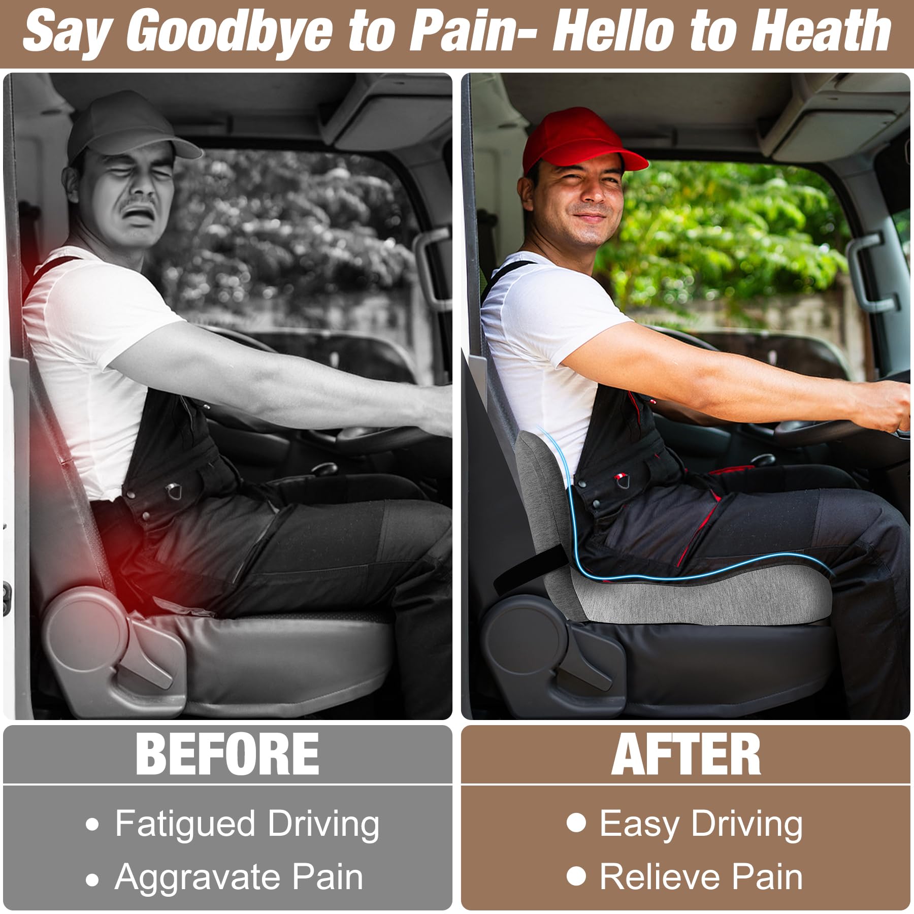 MYFAMIREA Truck Seat Cushion, Memory Foam Trucker Seat Cushion for Truck Driver Long Sitting with Adjustable Strap, Back Support and Pain Relief for Trucker Driving Car Office Chair and Pain Dormly