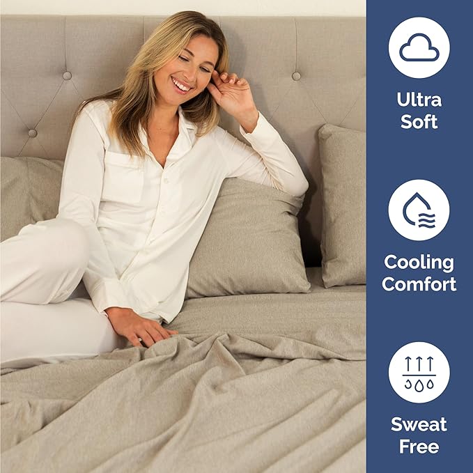Twin 4 Piece Sheet Set - Cooling & Breathable Bed Sheets - Hotel Luxury Bed Sheets for Women, Men, Kids & Teens - Bedding w/Deep Pockets & Easy Fit - Soft & Wrinkle Free - Twin Heathered Beige Sheets