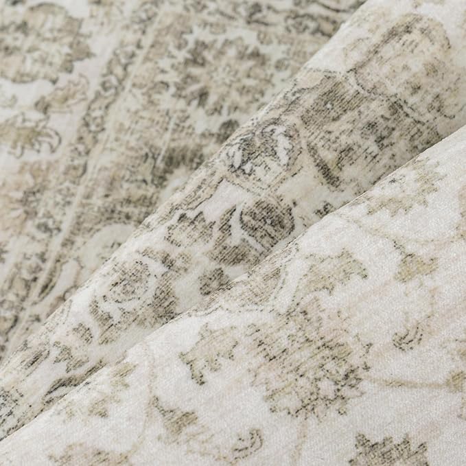 8x10 Washable Neutral Area Rug Taupe Vintage Living Room Bedroom Carpet Non-Slip Soft Low Pile Floral Large Throw Rug for Dining Room Entryway Office