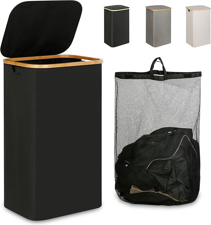Laundry Hamper with Lid, 110L Large Laundry Hamper with Handle and Lid, Collapsible Clothes Basket Organizer with Removable Inner Bag for Clothes Toys Towels - Black