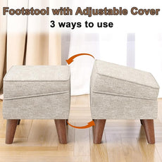 Ottoman Foot Rest, Small Footstool Ottoman with Storage, Modern Foot Stool with Adjustable Lid and Sturdy Wood Legs for Living Room, Bedroom, Couch, Enterway (Beige)