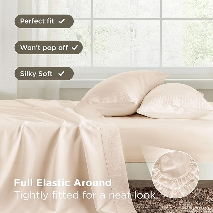 Bedsure King Size Sheets Set - 4 Pieces Soft King Sheets - Breathable & Cooling - Hotel Luxury - Easy Care Polyester Microfiber Bedding for Women, Men, Light Beige