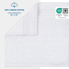 Cotton Paradise 100% Cotton Turkish Washcloth Set for Bathroom, 4 Piece Soft Absorbent Small Hand Face Towels Wash Rags, White