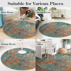 Lahome Modern Abstract Round Rug 5Ft - Colorful Washable 5x5 Circle Rugs for Living Room Bedroom Non Slip, Soft Indoor Floor Carpet for Dining Table Bathroom Nursery Dorm Decor