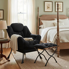 Cozy Lazy Chair and Ottoman, Large Contemporary Accent Lounge Chair Set, Leisure Upholstered Reading Armchair for Bedroom, Living Room, Dorm Rooms, Office