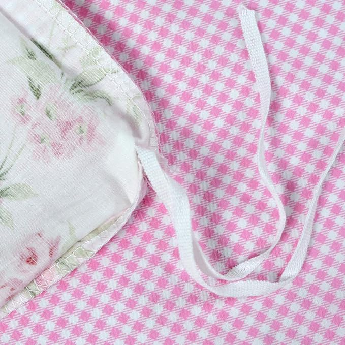 FADFAY Rose Floral Duvet Cover Set Pink Grid Cotton Girls Bedding with Hidden Zipper Closure 3 Pieces, 1duvet Cover & 2pillowcases,Queen Size