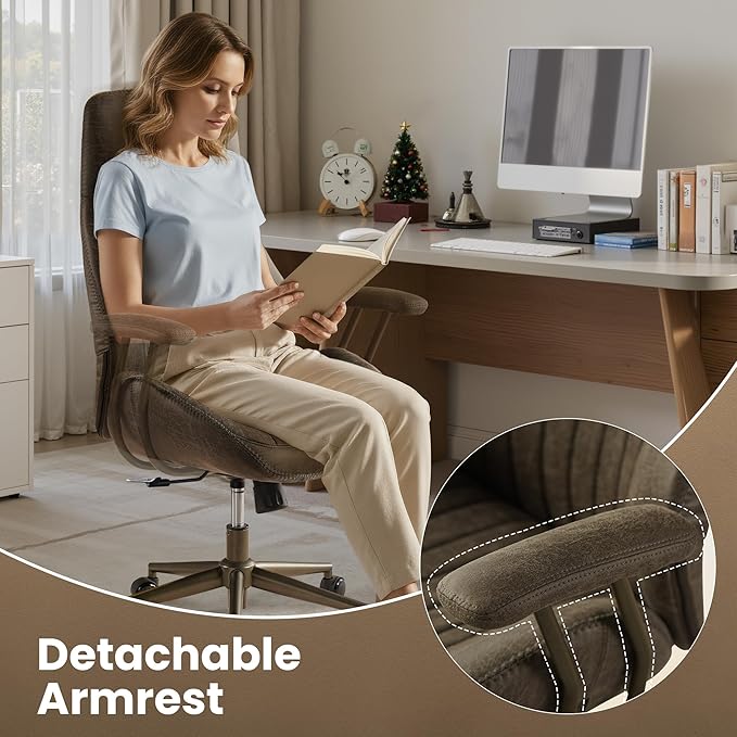 Home Office Desk Chair, Mid-Century Modern Office Chair with Adjustable Lumbar Support, Adjustable Height Executive Task Chair with 360 Rolling Swivel for Meeting Study Room(High Back, Grey)