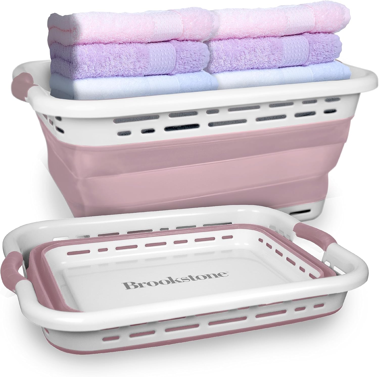 BROOKSTONE 11 GALLON XL 24" Collapsible Laundry Basket & Clothes Hamper, Comfort Non-Slip Handles, Modern Laundry Hamper with Space Saving Design, Portable Pop-Up Hamper, BPA FREE, Light Grey, 1 Pack Dormly