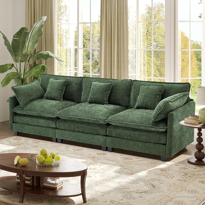 113.4" Modular Sectional Sofa,Cloud Couch for Living Room, Modern Deep Seat Sofa 3 Seater Chenille Fabric Comfy Couches with Throw Pillows for Apartment