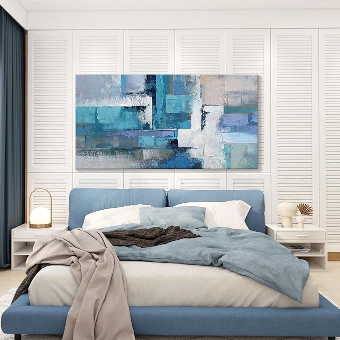 AJAZIKO Blue Modern Wall Art for Living Room - Blue Abstract Canvas Wall Art - Ideal for Bedroom, Office Decor, Artwork for Wall Decor, Large Pictures for Living Room 24×48IN