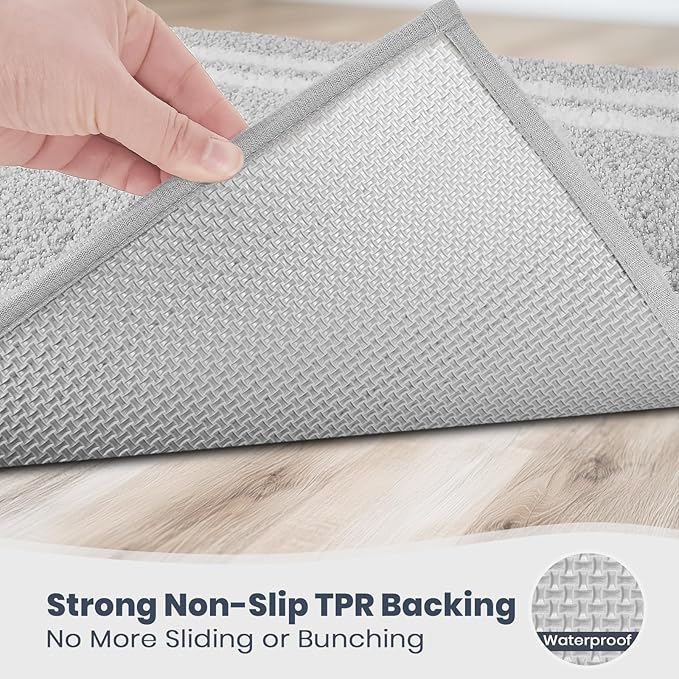PURRUGS Bathroom Rug Non-Slip Machine Washable 20" x 24" U-Shaped, Super Absorbent and Quick Dry Shaggy Microfiber Bath Mat, Extra Soft and Plush Contour Rug for Toilet Base, Light Grey