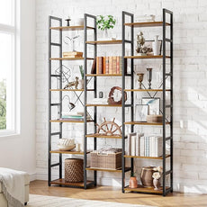 NUMENN 6-Tier Bookshelf Triple Column Bookcase with 17 Adjustable Open Display Shelves, Modern Book Shelves，Rustic Industrial Style Bookshelves for Bedroom, Living Room and Home Office, Vintage