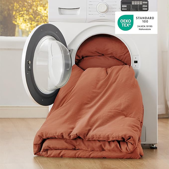 Bedsure Queen Size Comforter Set, Burnt Orange Soft Prewashed Bedding for All Seasons, 3 Pieces GentleSoft™ Down Alternative Bed Set, 1 Lightweight Comforter (90"x90") and 2 Pillowcases (20"x26")