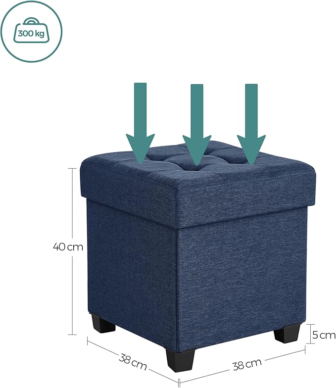 SONGMICS Storage Ottoman, Small Ottoman Foot Rest with Legs, 15 x 15 x 15.7 Inches Foot Stool, Load up to 660 lb, for Living Room, Bedroom, Dorm, Midnight Blue ULSF14IN
