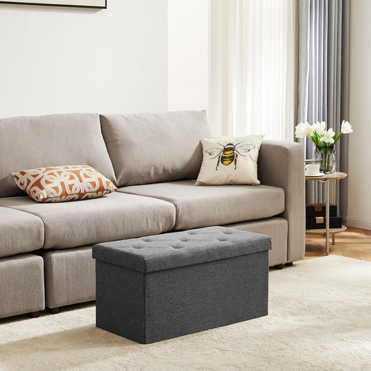 DUMOS 30in Foldable Storage Ottoman Bench, Storage Chest, End of Bed Foot Rest Stool with Padded Seat, Bedroom Bench for Living Room, Bedroom, Support 660lbs, Grey Dormly