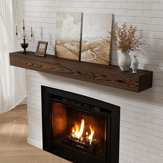 Fireplace Mantel 60inch, Solid Wood Mantel Shelf Handcrafted Rustic, Handcrafted Wood Fireplace Mantels Floating Mantle Shelves Decor for Wall, Bedroom, TV, Books, Livingroom 60 X 8 X 5 - Dark Brown