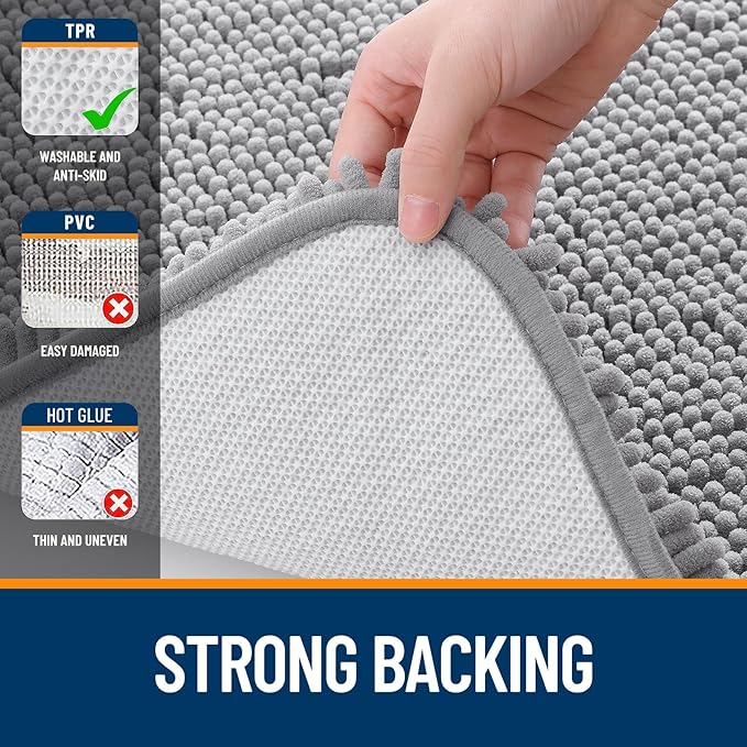 OLANLY Toilet Rugs U-Shaped 24x20, Extra Soft Absorbent Chenille Contour Bathroom Rugs for Toilet, Dry Quickly, Machine Washable, Non-Slip Bath Mat, Grey