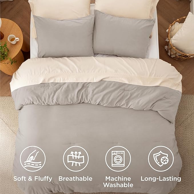 Bedsure King Size Comforter Set, Linen Soft Prewashed Bedding for All Seasons, 3 Pieces GentleSoft™ Warm Down Alternative Bed Set, 1 Lightweight Comforter (104"x90") and 2 Pillowcases (20"x36")