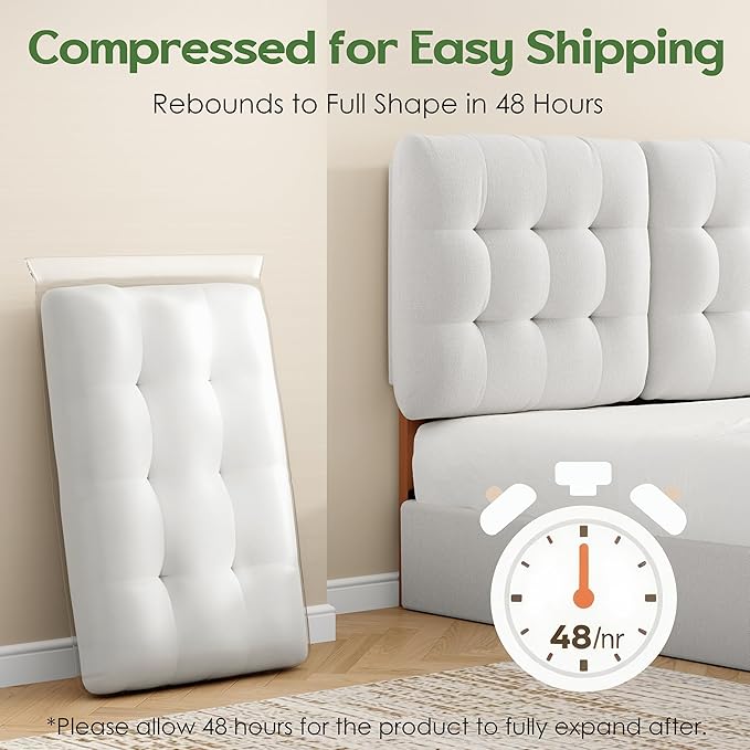 Upholstered Headboard Queen Size, Adjustable Height Queen Headboard Only from 39”to 44”with Durable Solid Wood Legs, Modern Button Diamond Fabric Bed Head Board with Width Adapters, Beige